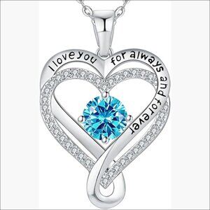 Sterling Silver Infinity Heart Pendant Necklace with 12 Birthstones